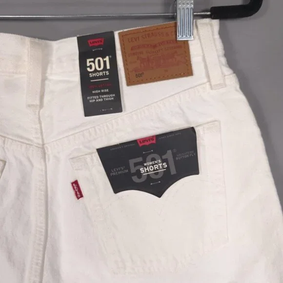 NWT Levi’s PREMIUM 501 Denim Shorts High Rise Button Fly Cutoffs White Size 28